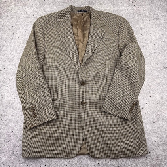 Ralph Lauren Other - Chaps Ralph Lauren Tan Brown Padded Shoulder Houndstooth 44T Silk Wool Blazer